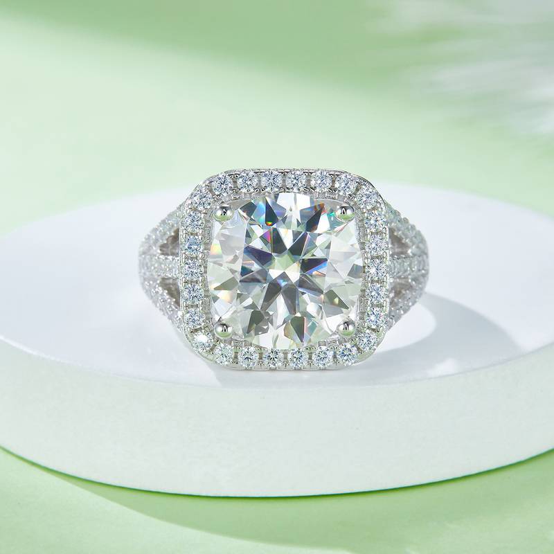 Classic方包S925银镀白金MoissaniteWomen's Ring5.0ctD级